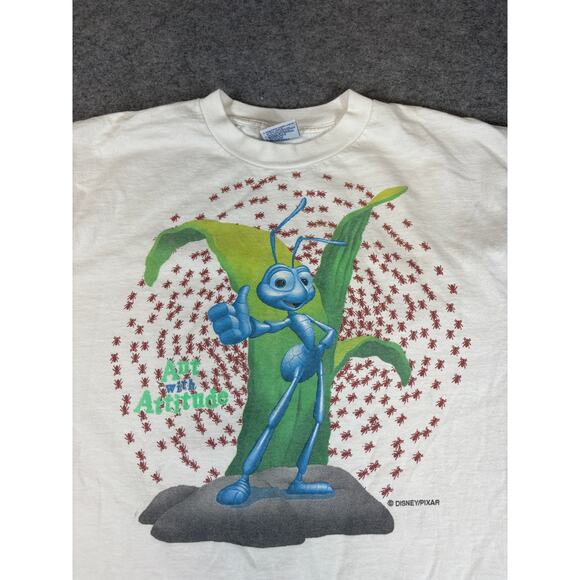 VINTAGE 90s Disney Pixar A Bugs Life Shirt Mens XL White Flik Ant All Sport - Picture 4 of 7